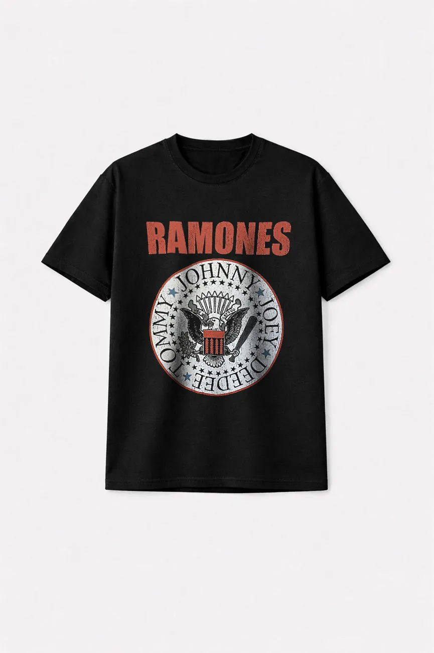 Ramones Hey Ho Red Block Text Premium Carbon Finish T Shirt sold by Paradiso Clothing
