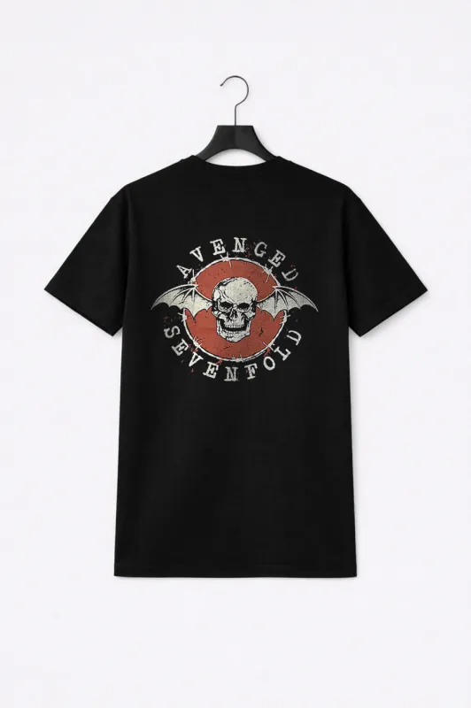 Avenged Sevenfold Deathbat Red Circle Premium Carbon Finish T Shirt sold by Paradiso Clothing