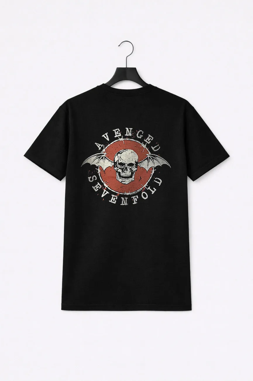 Avenged Sevenfold Deathbat Red Circle Premium Carbon Finish T Shirt sold by Paradiso Clothing