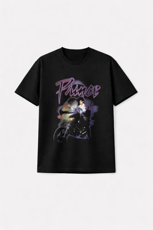 Prince Purple Rain Logo Outline Premium Carbon Finish T Shirt sold by Paradiso Clothing