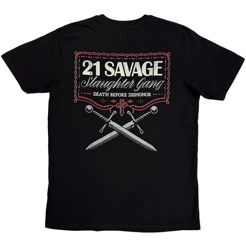 21 Savage Unisex T-Shirt: Death Before Dishonor Daggers (Black) (Back Print) made by Paradiso Clothing