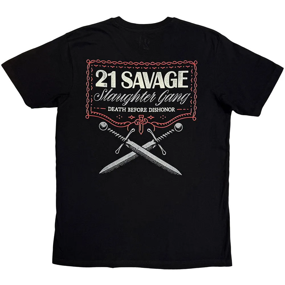 21 Savage Unisex T-Shirt: Death Before Dishonor Daggers (Black) (Back Print) sold by Paradiso Clothing