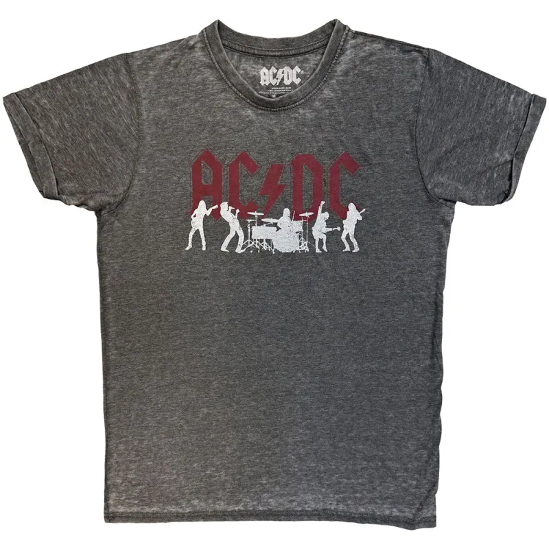 AC/DC Unisex Burnout T-Shirt: Silhouettes (Charcoal Grey) sold by Paradiso Clothing