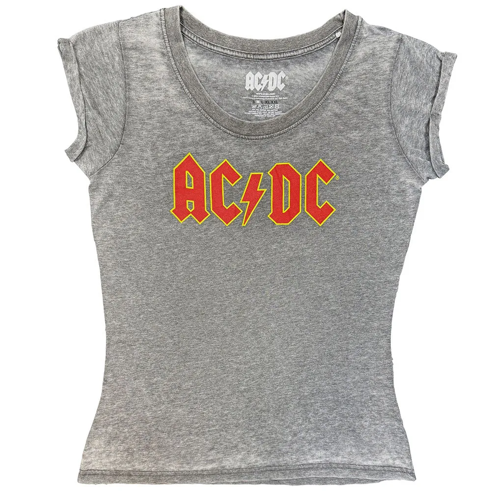 AC/DC Ladies Burnout T-Shirt: Logo (Charcoal Grey) sold by Paradiso Clothing