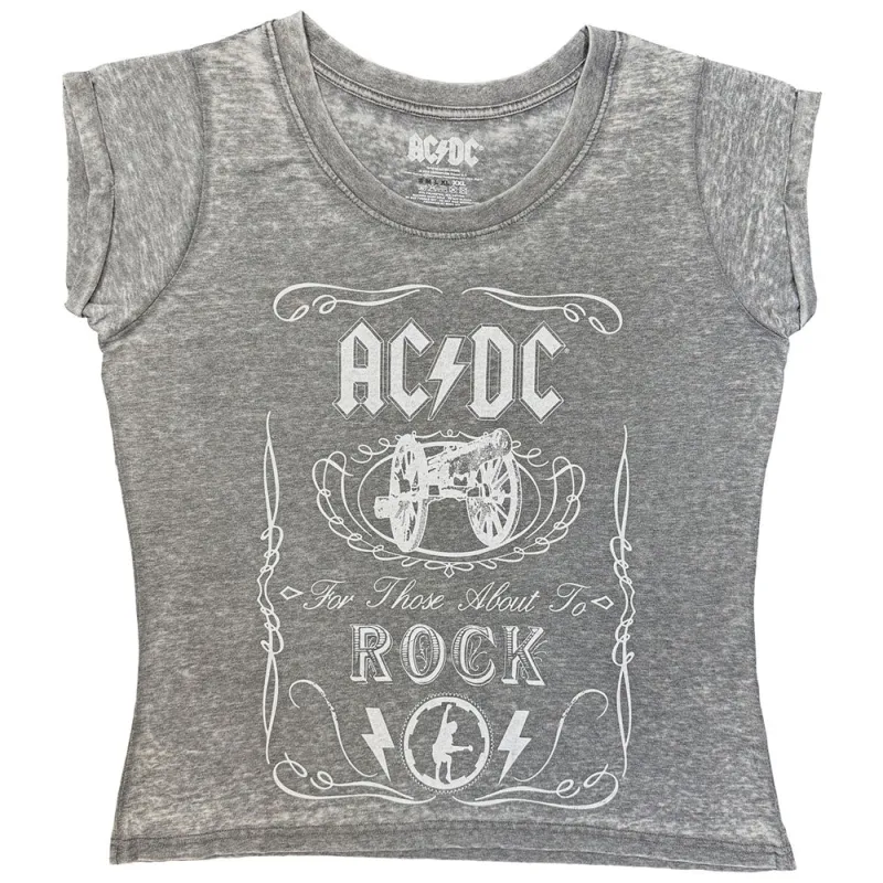 AC/DC Ladies Burnout T-Shirt: Cannon Swig (Charcoal Grey) made by AC/DC