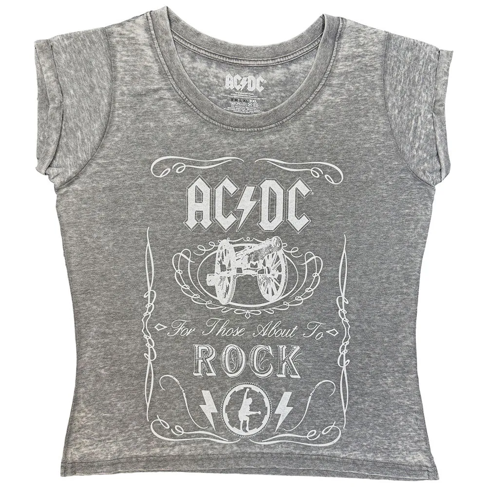 AC/DC Ladies Burnout T-Shirt: Cannon Swig (Charcoal Grey) sold by Paradiso Clothing