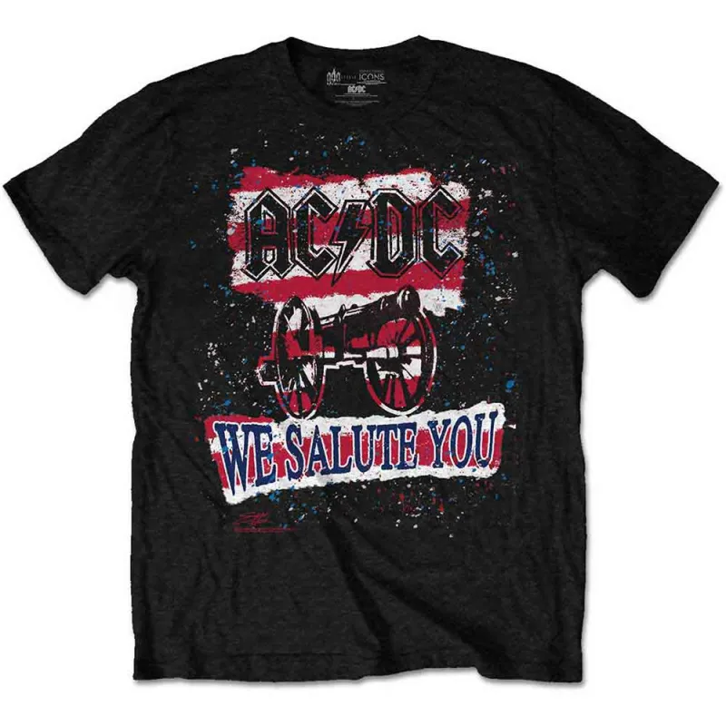 AC/DC Unisex T-Shirt: We Salute You Stripe (Black) sold by Paradiso Clothing
