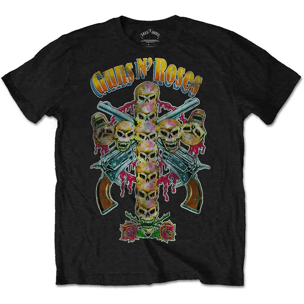 Guns N' Roses Unisex T-Shirt: Skull Cross 80s (Black) sold by Paradiso Clothing