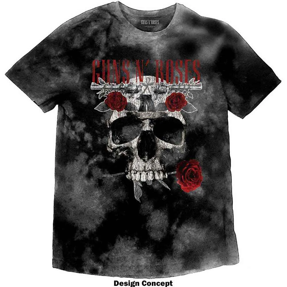 Guns N' Roses Unisex T-Shirt: Flower Skull (Dip-Dye On Grey) (Wash Collection) sold by Paradiso Clothing