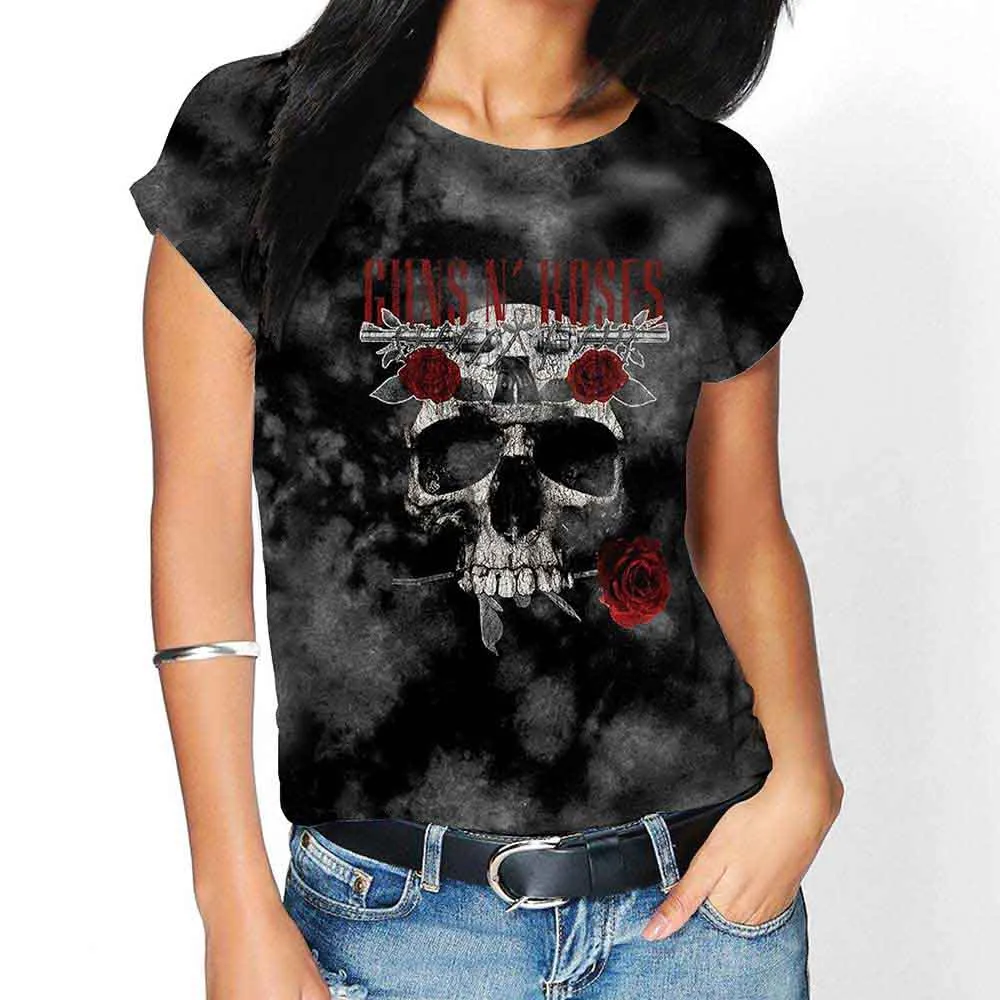 Guns N' Roses Unisex T-Shirt: Flower Skull (Dip-Dye On Grey) (Wash Collection) sold by Paradiso Clothing product image thumbnail 2
