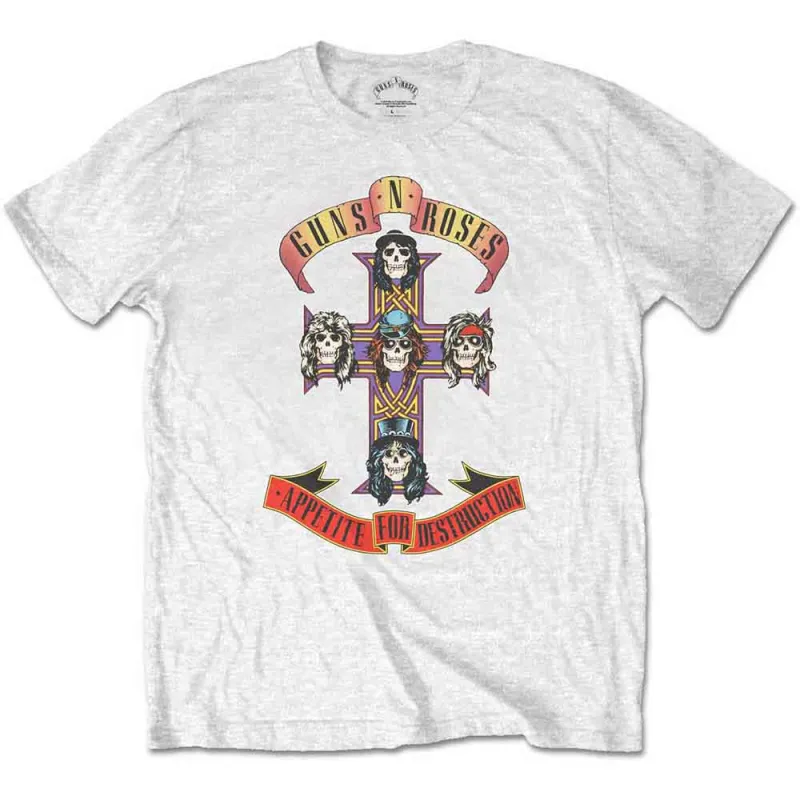 Guns N' Roses Unisex Retail Pack T-Shirt: Appetite for Destruction (White) made by Paradiso Clothing