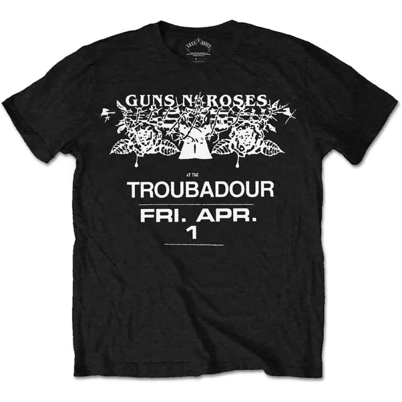 Guns N' Roses Unisex T-Shirt: Troubadour Flyer (Black) made by Paradiso Clothing