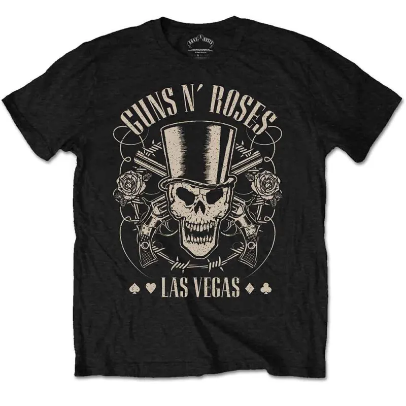 T Shirt Top Hat Skull & Pistols Las Vegas new Official Mens Black made by Paradiso Clothing