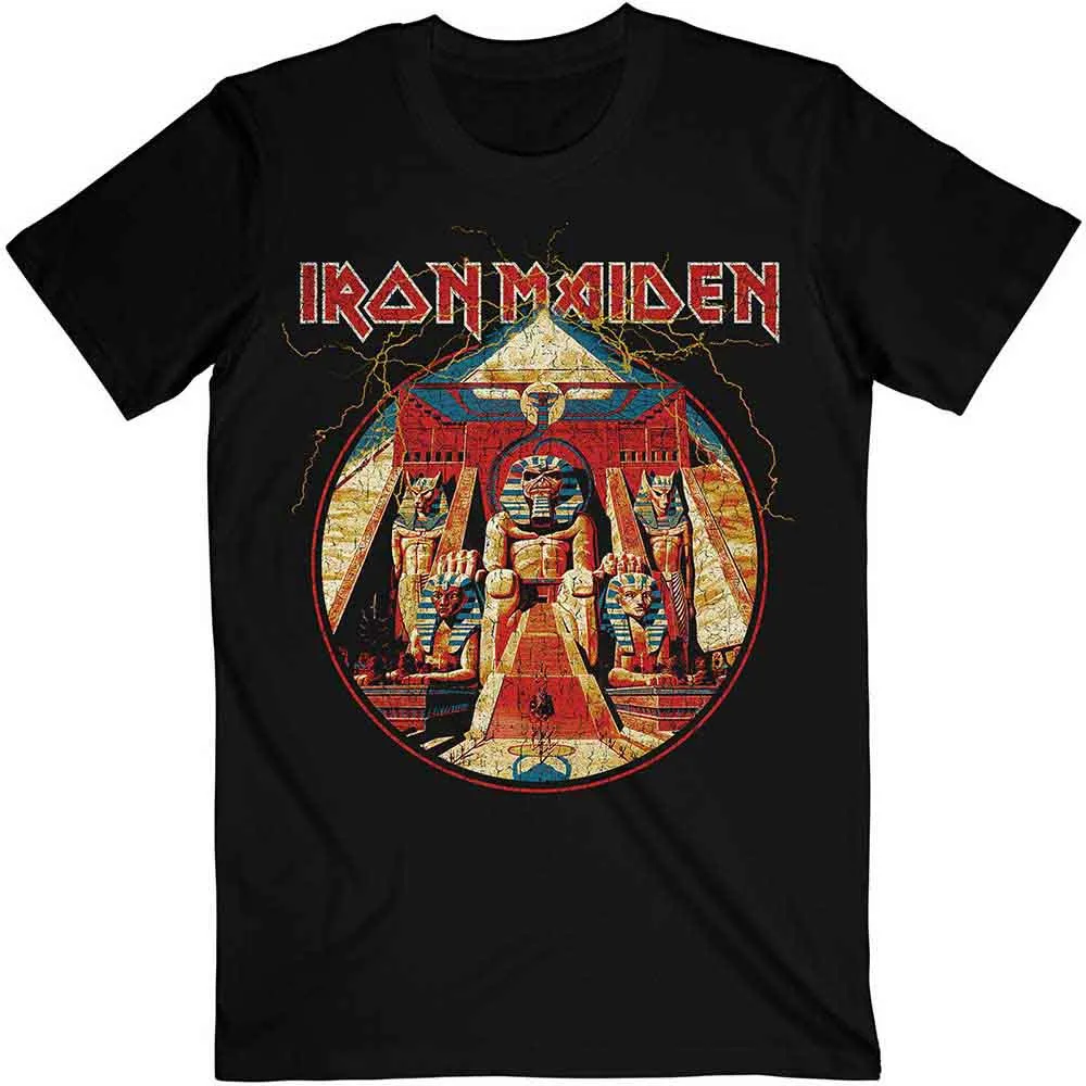Iron Maiden Unisex T-Shirt: Powerslave Lightning Circle (Black) sold by Paradiso Clothing