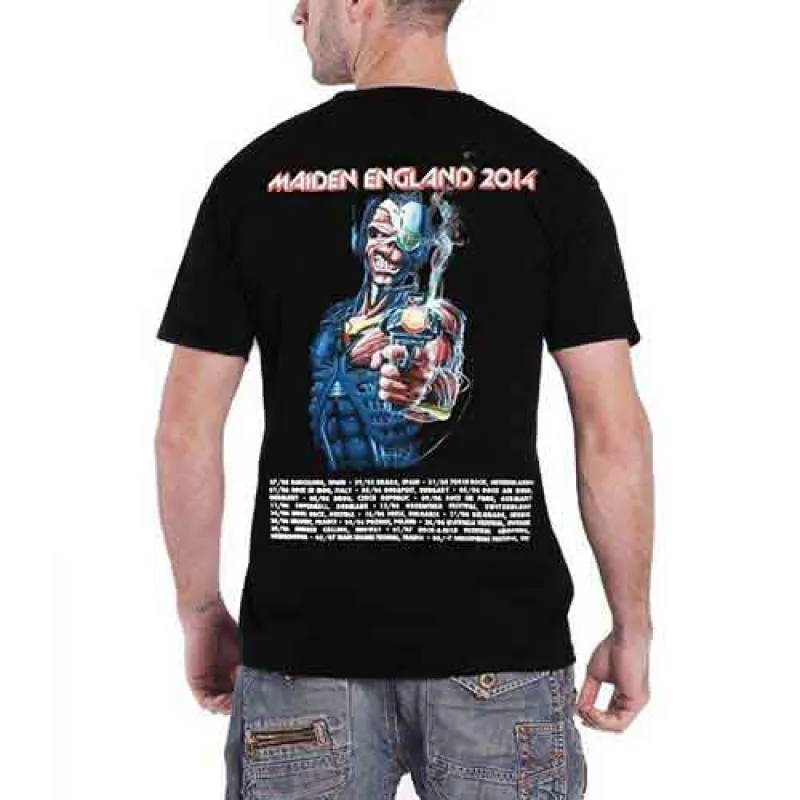 Iron Maiden Unisex T-Shirt: England 2014 Tour (Black) (Back Print) made by Paradiso Clothing