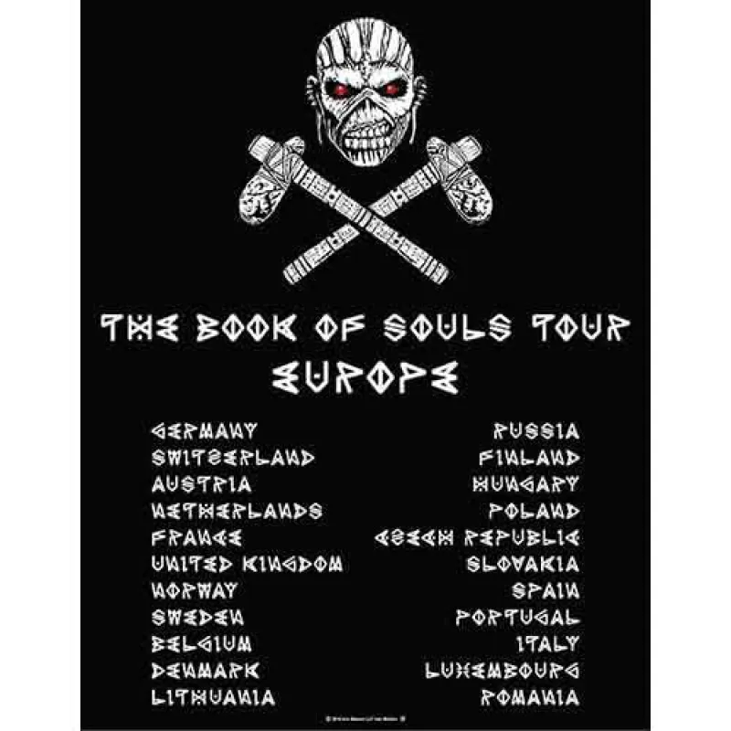 Iron Maiden Unisex T-Shirt: The Book of Souls European Tour V.1 (Black) (Back Print) made by Paradiso Clothing