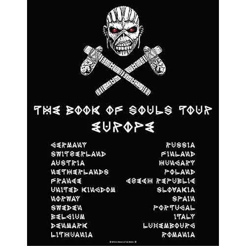 Iron Maiden Unisex T-Shirt: The Book of Souls European Tour V.1 (Black) (Back Print) sold by Paradiso Clothing