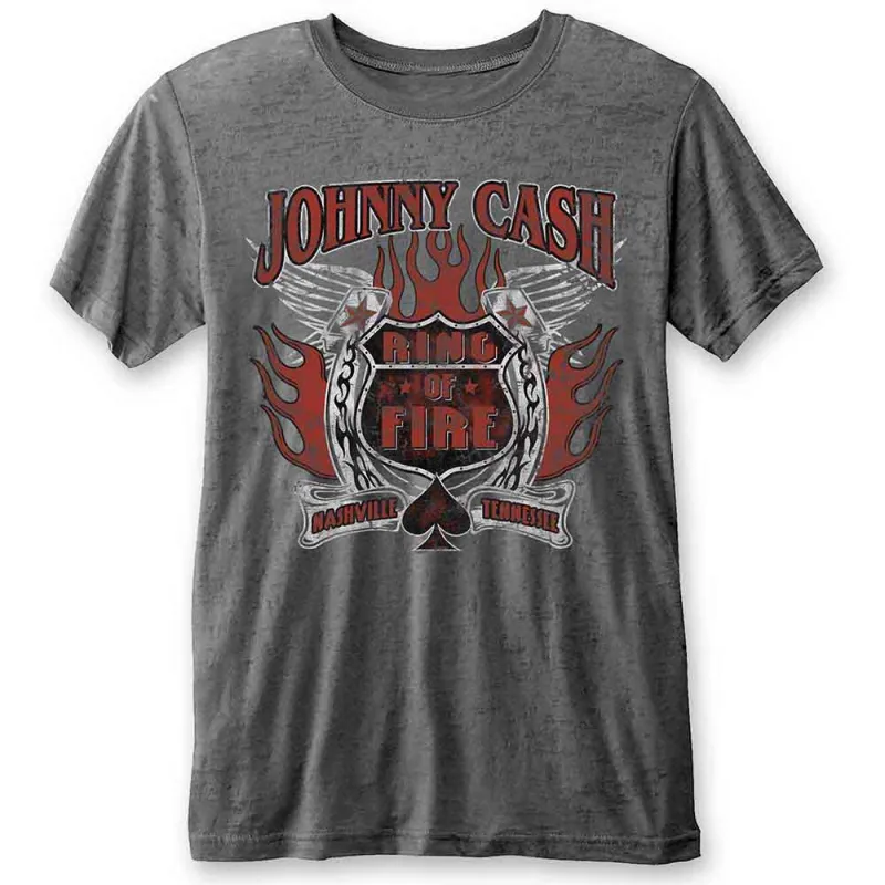 Johnny Cash Ring Of Fire Burnout T Shirt made by Paradiso Clothing
