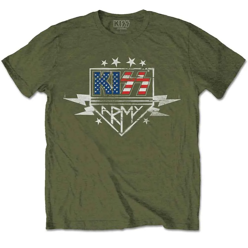 KISS Unisex T-Shirt: Army Lightning (Military Green) sold by Paradiso Clothing
