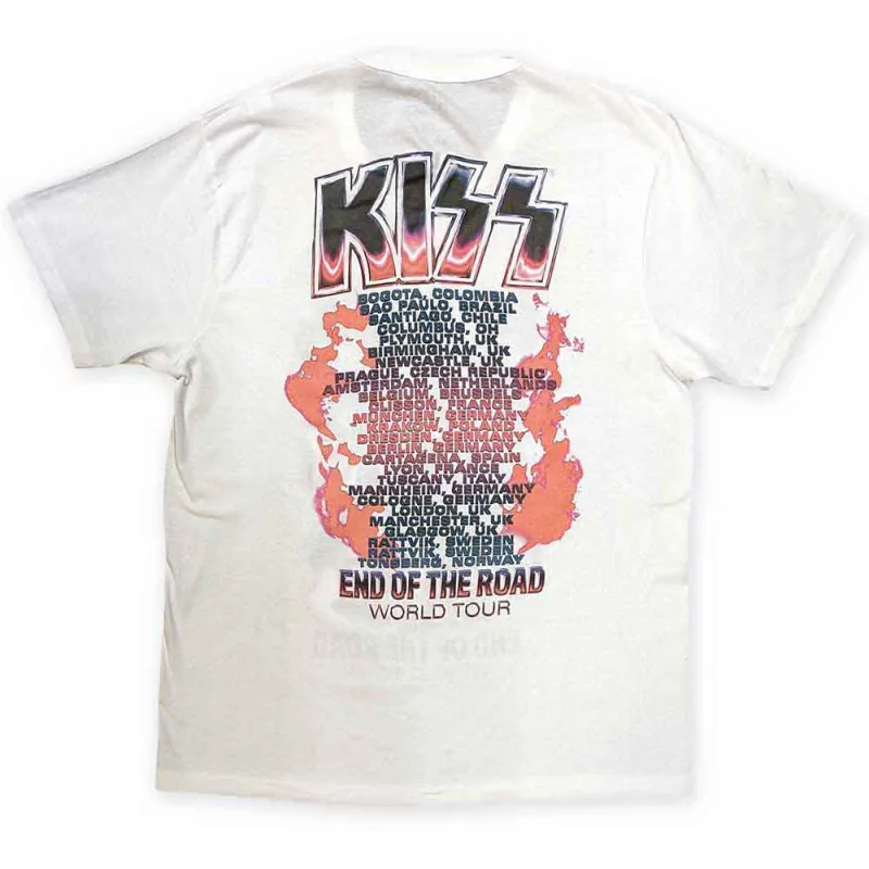 KISS Unisex T-Shirt: End Of The Road Band Playing (White) (Back Print) made by Kiss