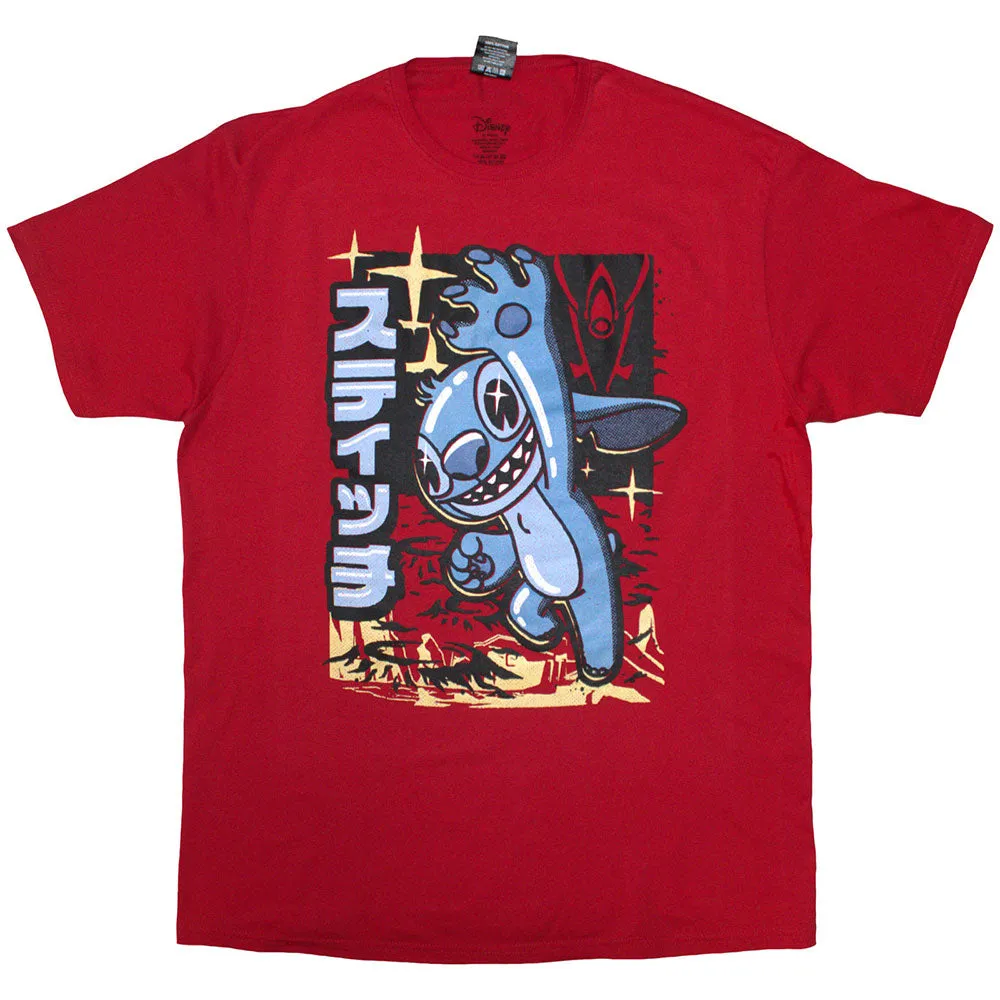 Disney Unisex T-Shirt: Lilo & Stitch Japanese Stitch (Red) sold by Paradiso Clothing