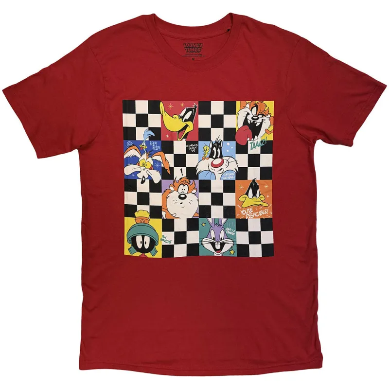 Looney Tunes Unisex T-Shirt: Checkered Characters (Red) made by Paradiso Clothing