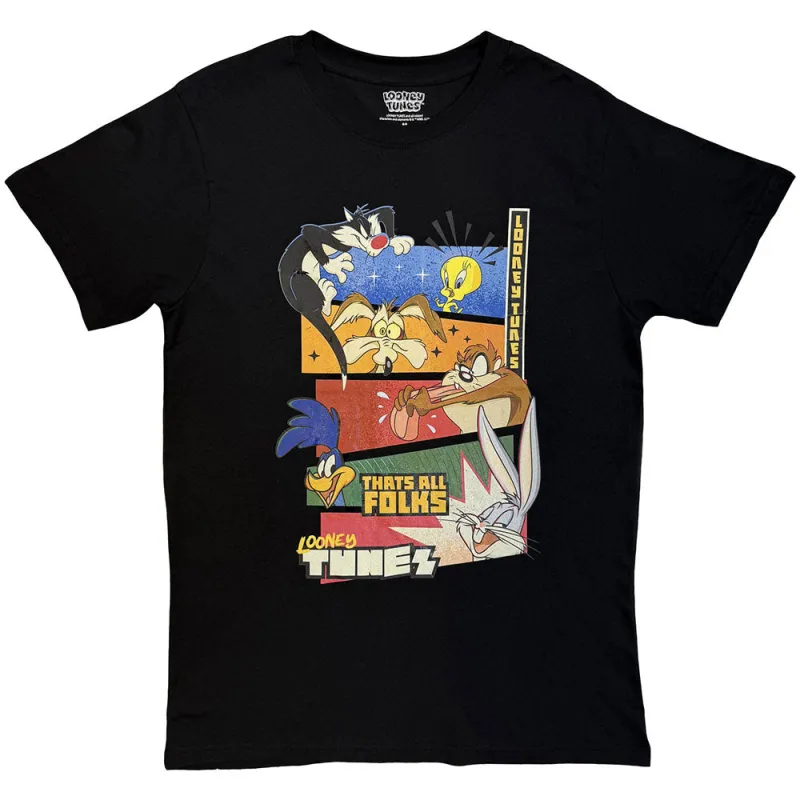 Looney Tunes Unisex T-Shirt: That's All Folks Block Graphic (Black) made by Paradiso Clothing