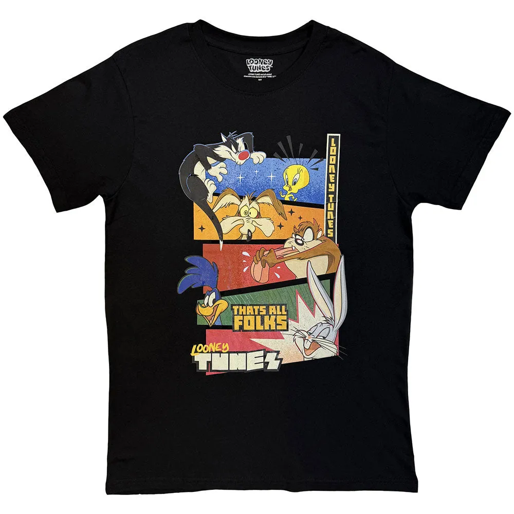 Looney Tunes Unisex T-Shirt: That's All Folks Block Graphic (Black) sold by Paradiso Clothing