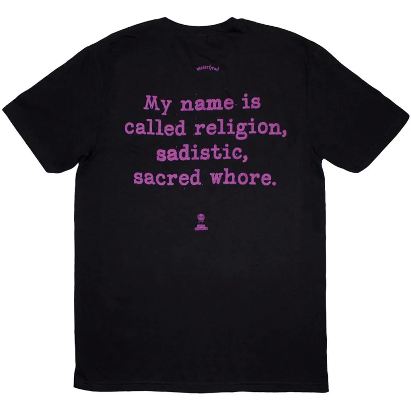 Motorhead Unisex T-Shirt: Orgasmatron Lyric (Black) (Back Print) made by Paradiso Clothing