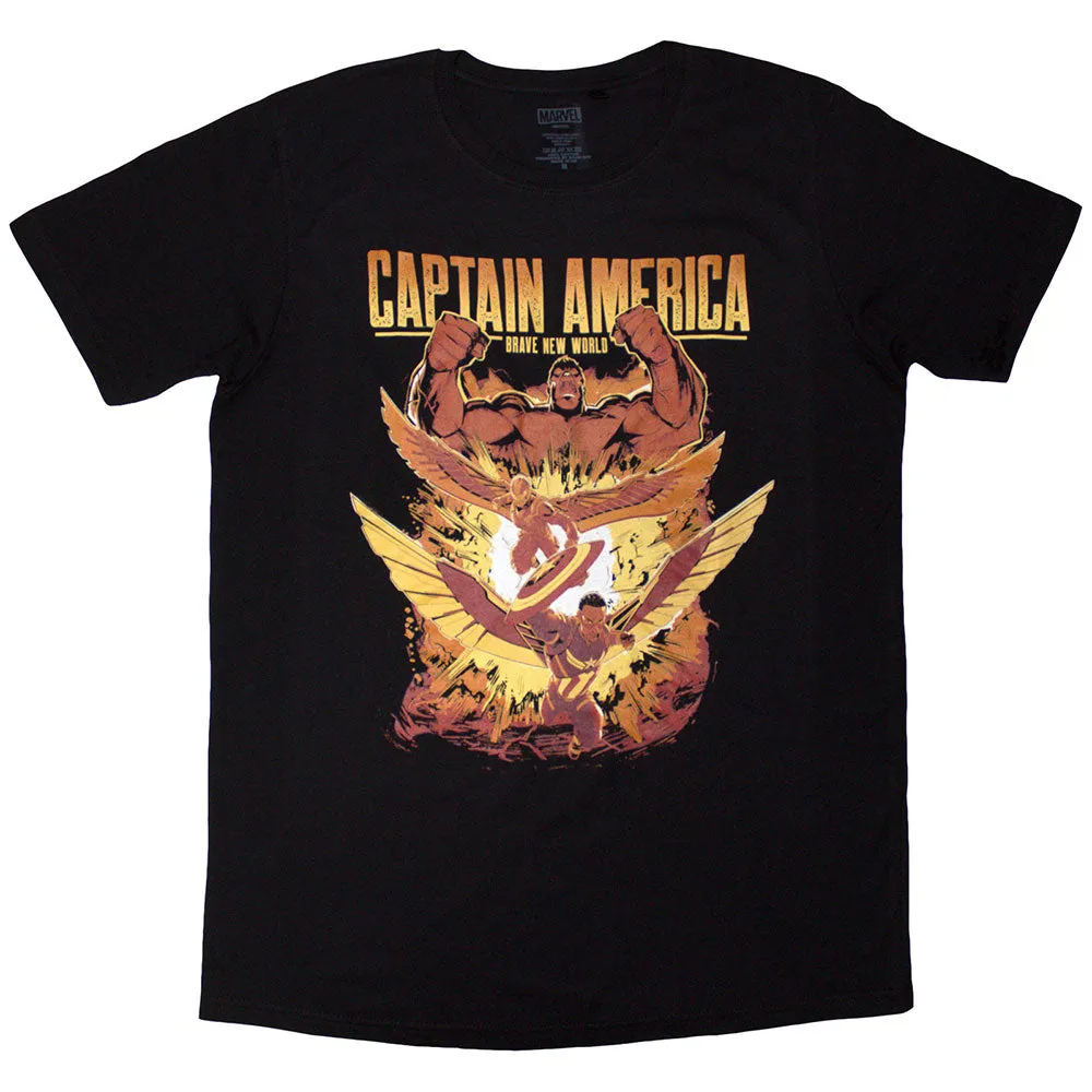 Marvel Comics Unisex T-Shirt: Capt. America Brave New World Explosion (Black) sold by Paradiso Clothing
