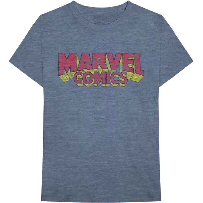 Marvel Comics Unisex T-Shirt: Distressed Logo (Blue) sold by Paradiso Clothing