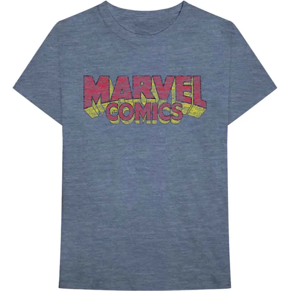Marvel Comics Unisex T-Shirt: Distressed Logo (Blue) sold by Paradiso Clothing