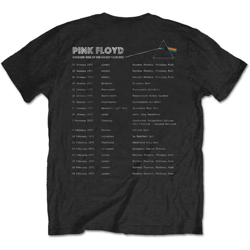 Pink Floyd Unisex T-Shirt: Dark Side of the Moon 1972 Tour (Black) (Back Print) made by Pink Floyd
