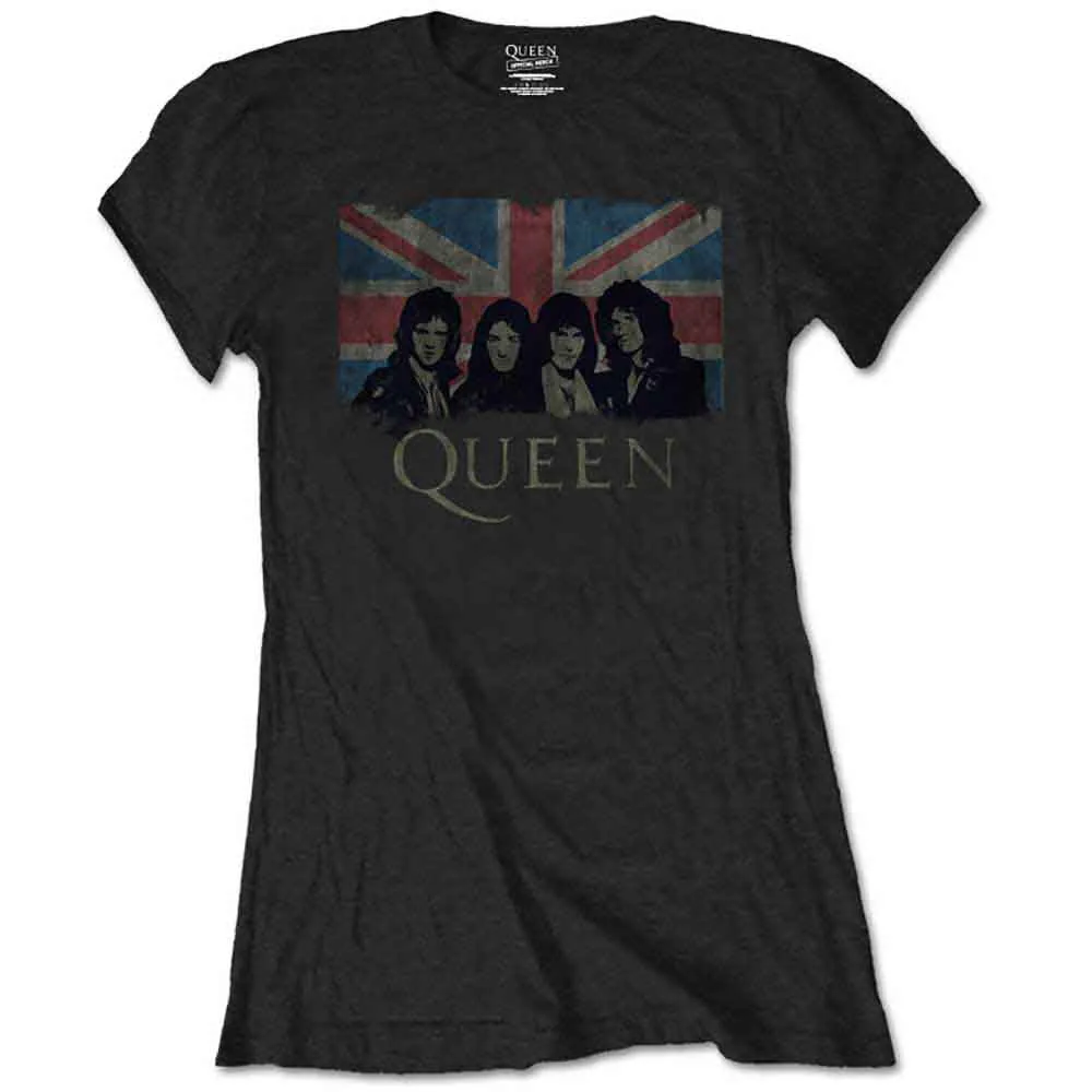 Queen Ladies T-Shirt: Union Jack (Black) sold by Paradiso Clothing