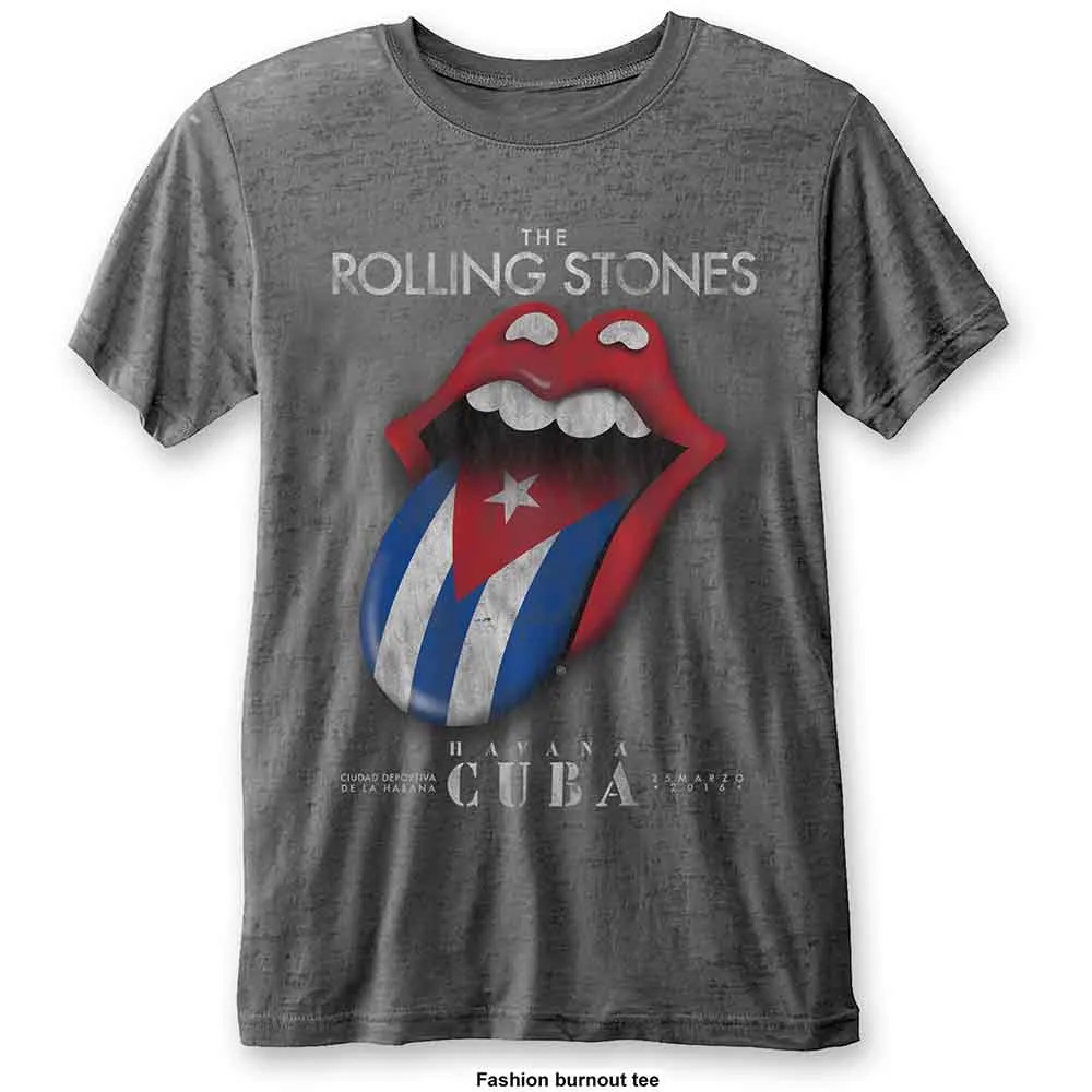 The Rolling Stones Unisex Burnout T-Shirt: Havana Cuba (Charcoal Grey) sold by Paradiso Clothing