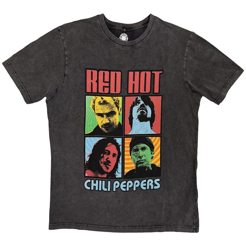 Red Hot Chili Peppers Unisex Stone Wash T-Shirt: Portrait Photos (Charcoal Grey) made by Paradiso Clothing