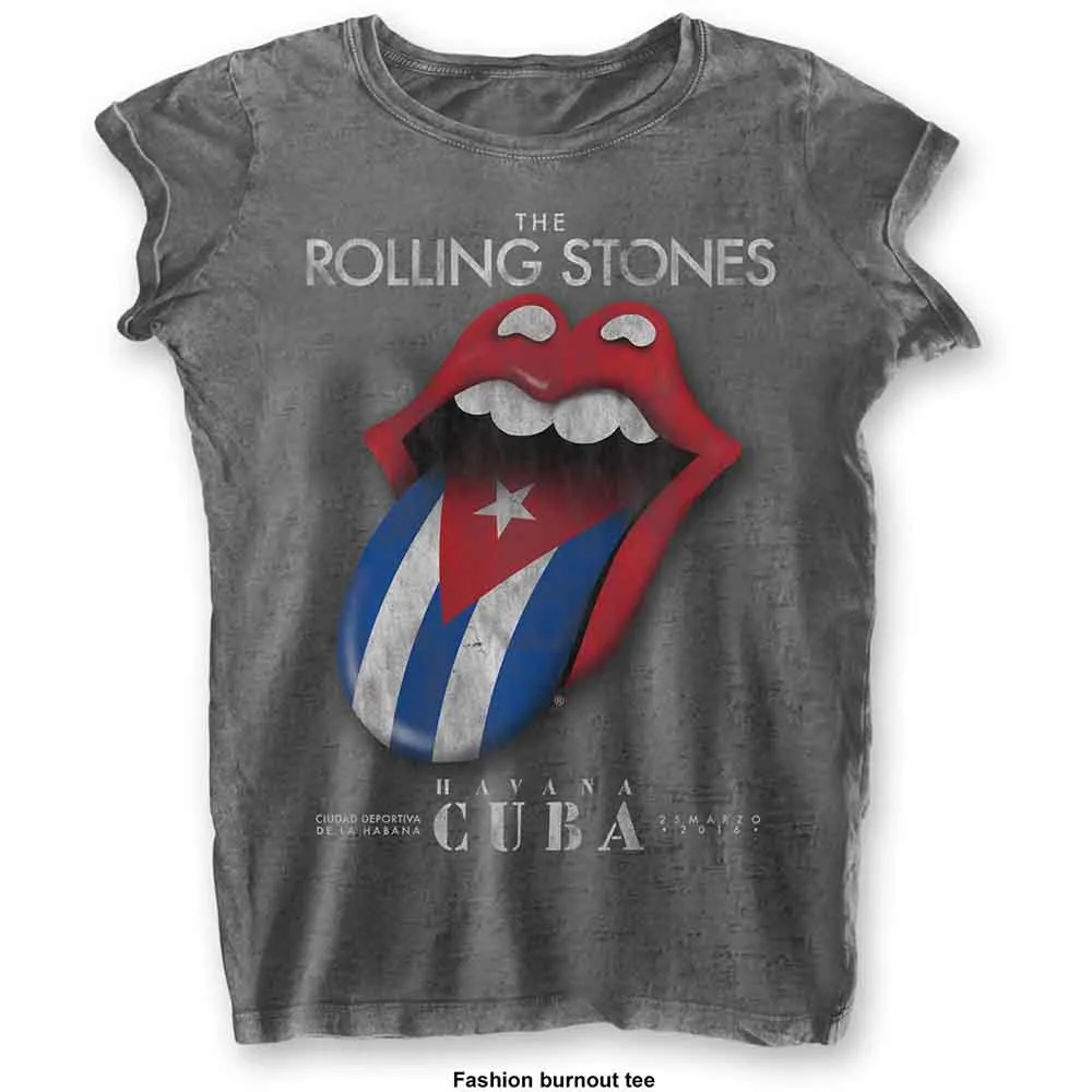 The Rolling Stones Ladies Burnout T-Shirt: Havana Cuba (Charcoal Grey) sold by Paradiso Clothing