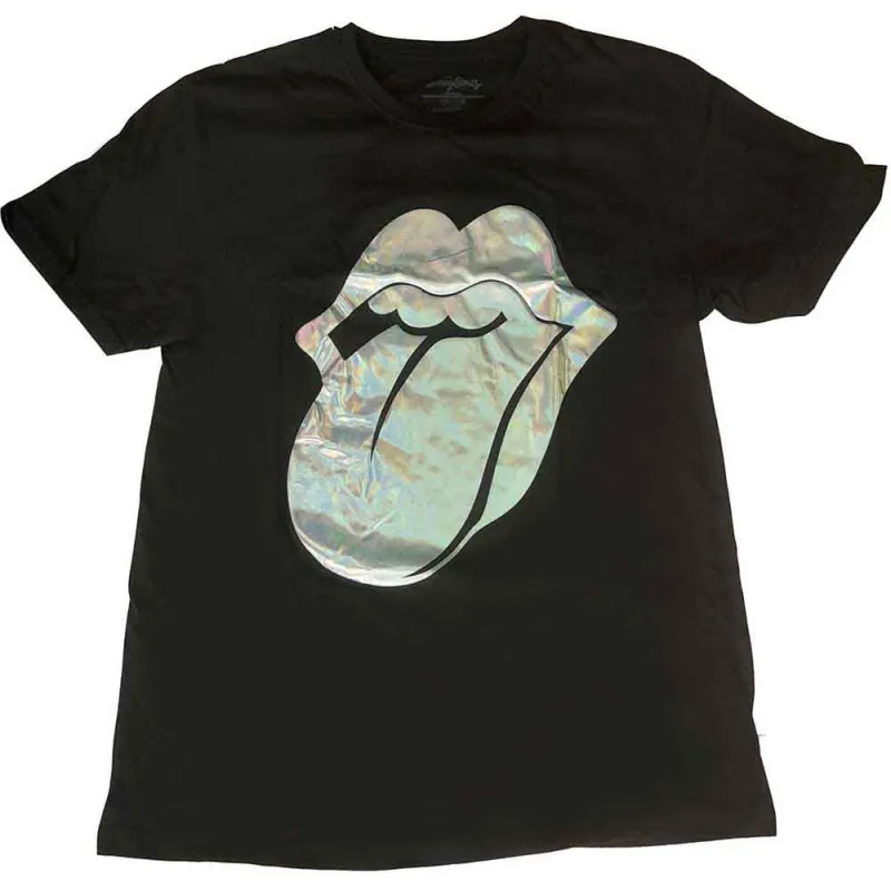 The Rolling Stones Ladies T-Shirt: Foil Tongue (Black) (Embellished) made by the Rolling Stones