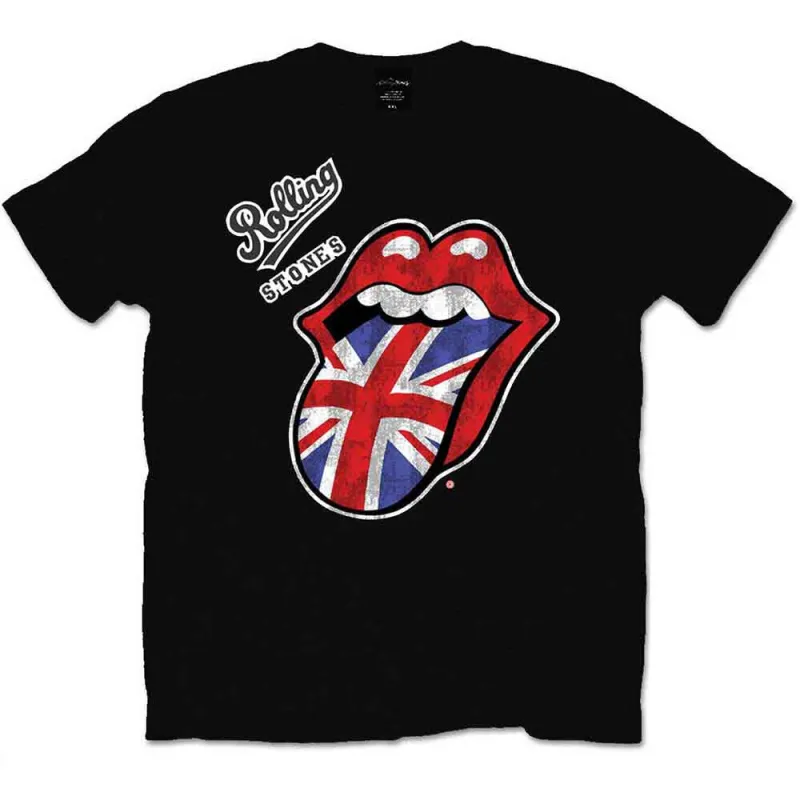 The Rolling Stones Unisex T-Shirt: Vintage British Tongue (Black) sold by Paradiso Clothing