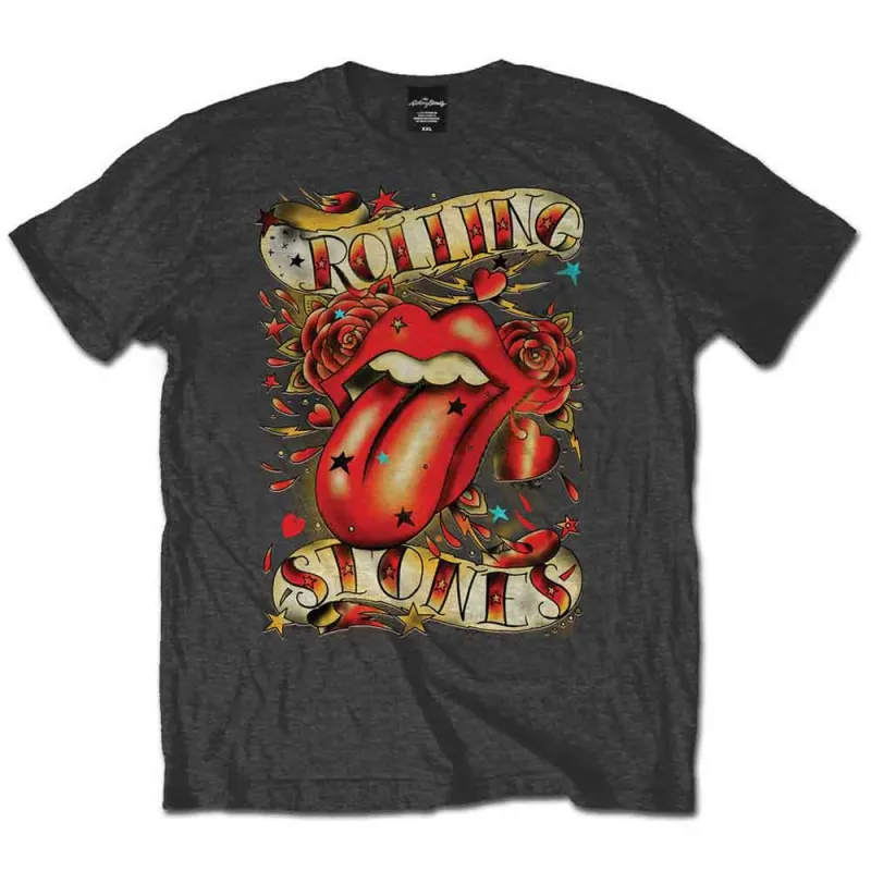 The Rolling Stones Unisex T-Shirt: Tongues & Stars (Brown) sold by Paradiso Clothing