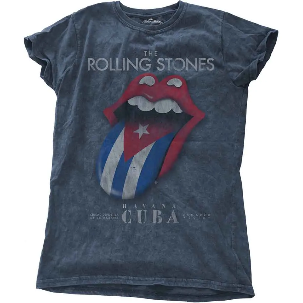 The Rolling Stones Ladies T-Shirt: Havana Cuba (Denim Blue) (Wash Collection) sold by Paradiso Clothing