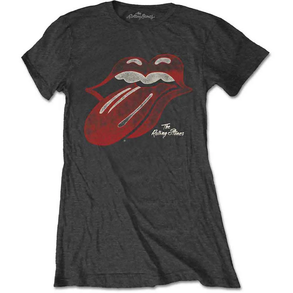 The Rolling Stones Ladies T-Shirt: Vintage Tongue Logo (Charcoal Grey) sold by Paradiso Clothing