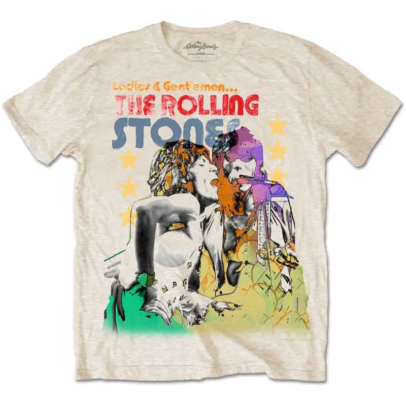 The Rolling Stones Unisex T-Shirt: Mick & Keith Watercolour Stars (Sand) made by the Rolling Stones