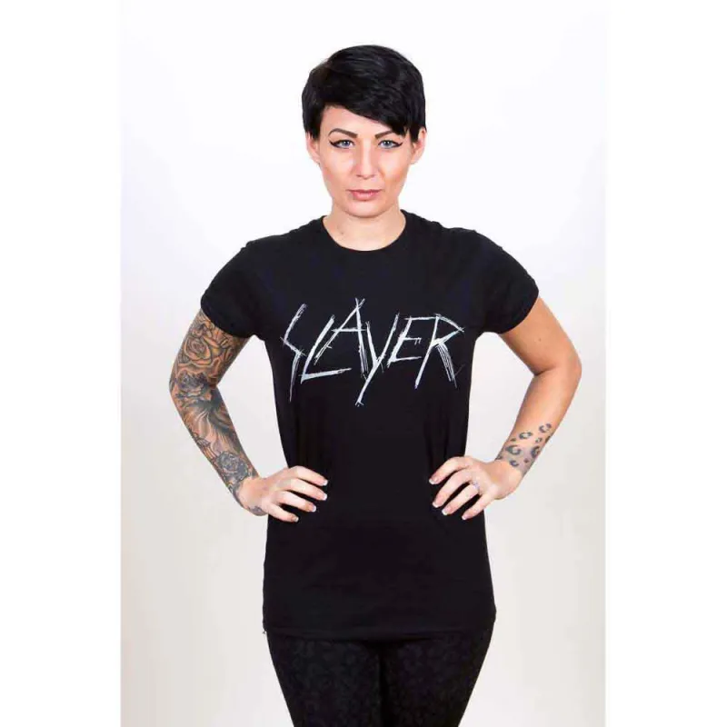 Slayer Scratched Logo Skinny Fit T Shirt sold by Paradiso Clothing