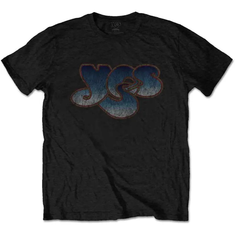 Yes T Shirt Vintage Band Logo distressed new Official Mens Black made by Paradiso Clothing
