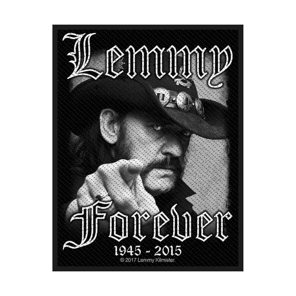 Motorhead Patch Lemmy Forever 1945-2015 Official New Black Cotton 10cm x 7.5cm sold by Paradiso Clothing