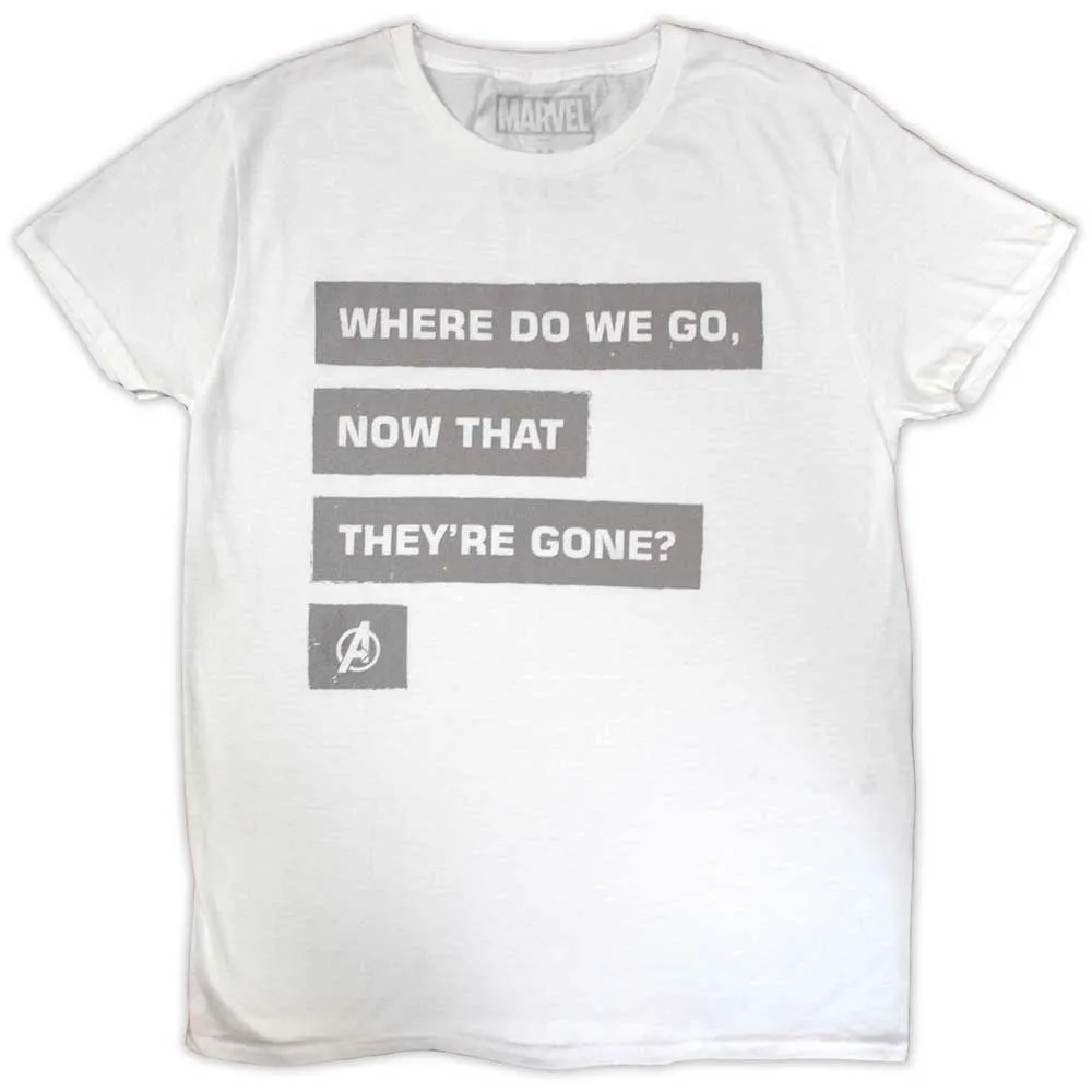Marvel Comics Unisex T-Shirt: Avengers Now That They're Gone (White) sold by Paradiso Clothing