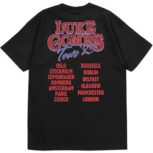 Luke Combs Unisex T-Shirt: Tour '23 Smashing Beer (Black) (Back Print & Ex-Tour) sold by Paradiso Clothing