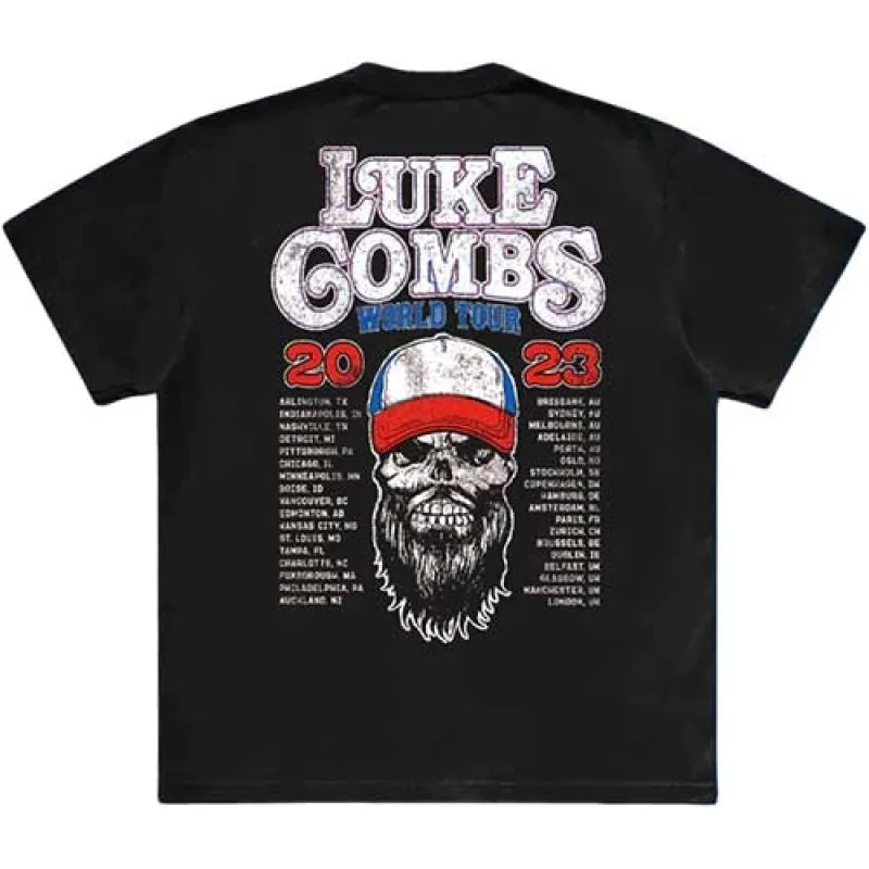 Luke Combs Unisex T-Shirt: Tour '23 Skull (Black) (Back Print & Ex-Tour) made by Paradiso Clothing