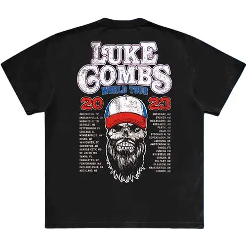 Luke Combs Unisex T-Shirt: Tour '23 Skull (Black) (Back Print & Ex-Tour) sold by Paradiso Clothing